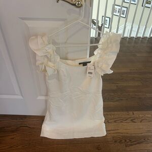 French Connection White Ruffle Sleeve Blouse